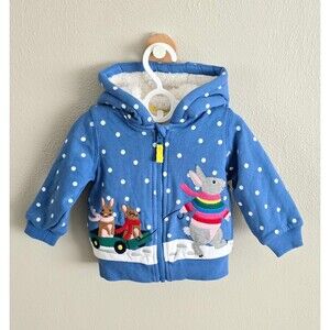 NWOT Baby Boden Shaggy-Lined Hoodie-Blue Bunny, Size 6-9 Months